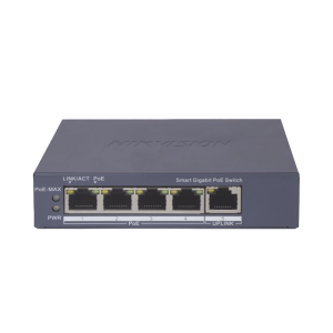 Switch Gigabit PoE+ / Administrable / 4 Puertos 1000 Mbps PoE+ / 1 Puerto 1000 Mbps Uplink / Configuración Nube Hik-PartnerPro / Modo Extendido hasta 300 Metros / 60 Watts