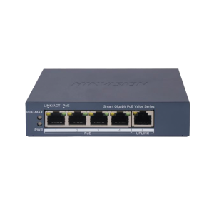 Switch Gigabit PoE+ / Monitoreable / 4 Puertos 1000 Mbps PoE+ / 1 Puerto 1000 Mbps Uplink / Configuración Nube Hik-PartnerPro / Modo Extendido hasta 300 Metros / 45 Watts