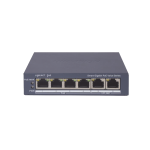 Switch Gigabit PoE+ / Administrable / 4 Puertos 1000 Mbps PoE+ / 2 Puertos 1000 Mbps Uplink / Configuración Nube Hik-PartnerPro / Modo Extendido hasta 300 Metros / 45 Watts