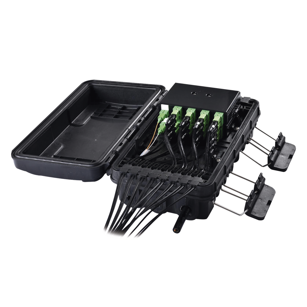 Caja de Distribución de Fibra Óptica para 24 Empalmes, con 16 acopladores SC/APC simplex, Exterior IP65, Color Negro - Image 5
