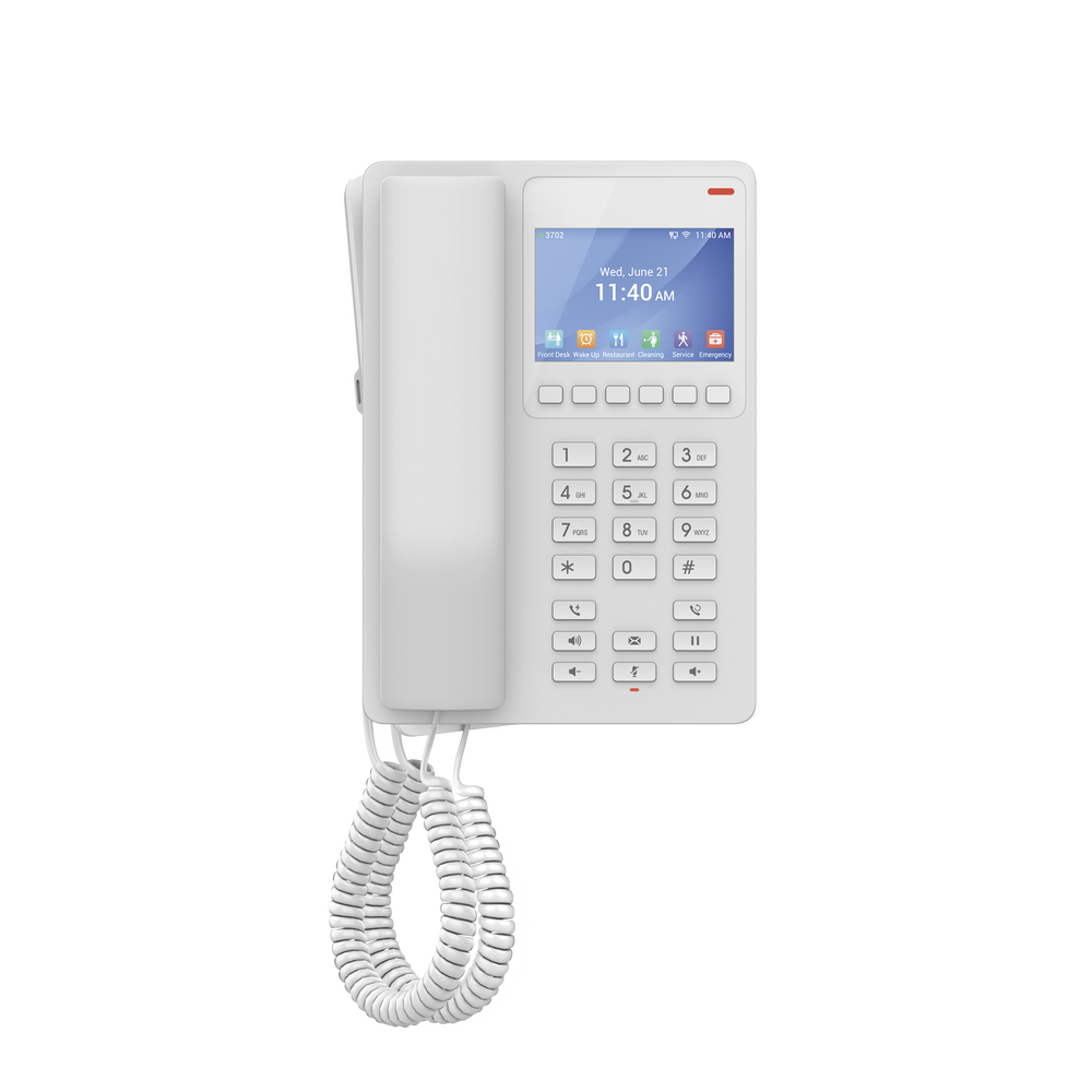 Teléfono IP WiFi Hotelero con pantalla LCD a color, 2 líneas SIP con 2 cuentas, codec Opus, IPV4/IPV6, color blanco, con gestión en la nube GDMS - Image 5