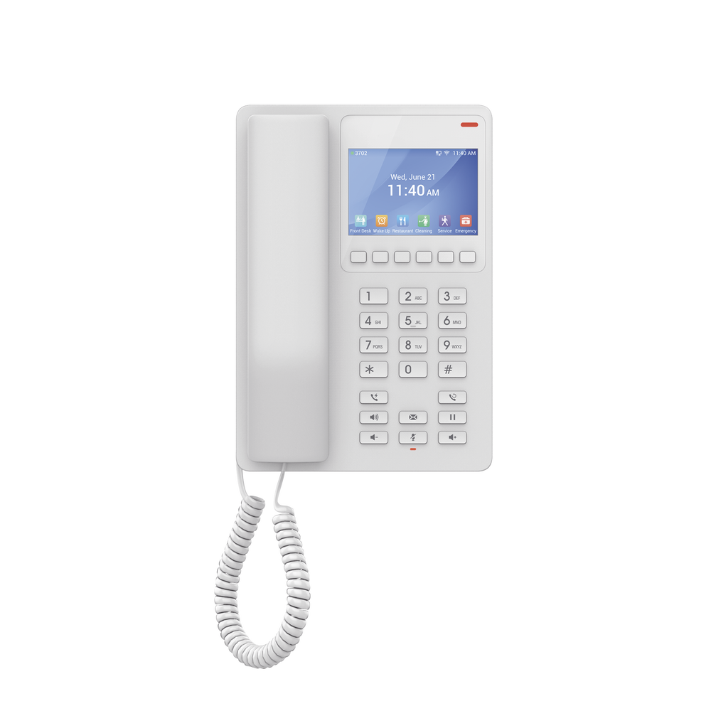 Teléfono IP WiFi Hotelero con pantalla LCD a color, 2 líneas SIP con 2 cuentas, codec Opus, IPV4/IPV6, color blanco, con gestión en la nube GDMS - Image 4