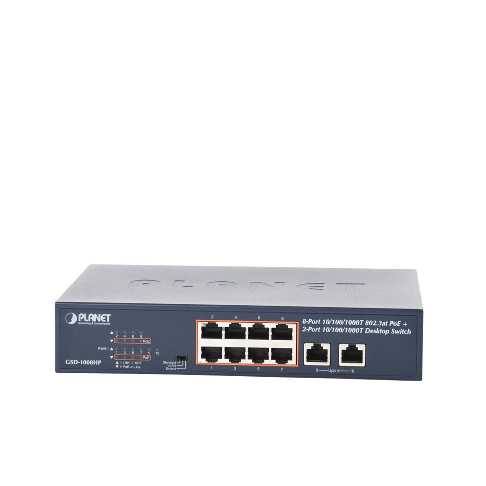 Switch de Escritorio No Administrable / 8 Puertos 10/100/1000T PoE+ 802.3at / 2 Puertos Uplink 10/100/1000T / Presupuesto PoE 120 Watts / Modos Estándar, VLAN y Extend / Distancia Extendida 250 mts / Rackeable - Image 4