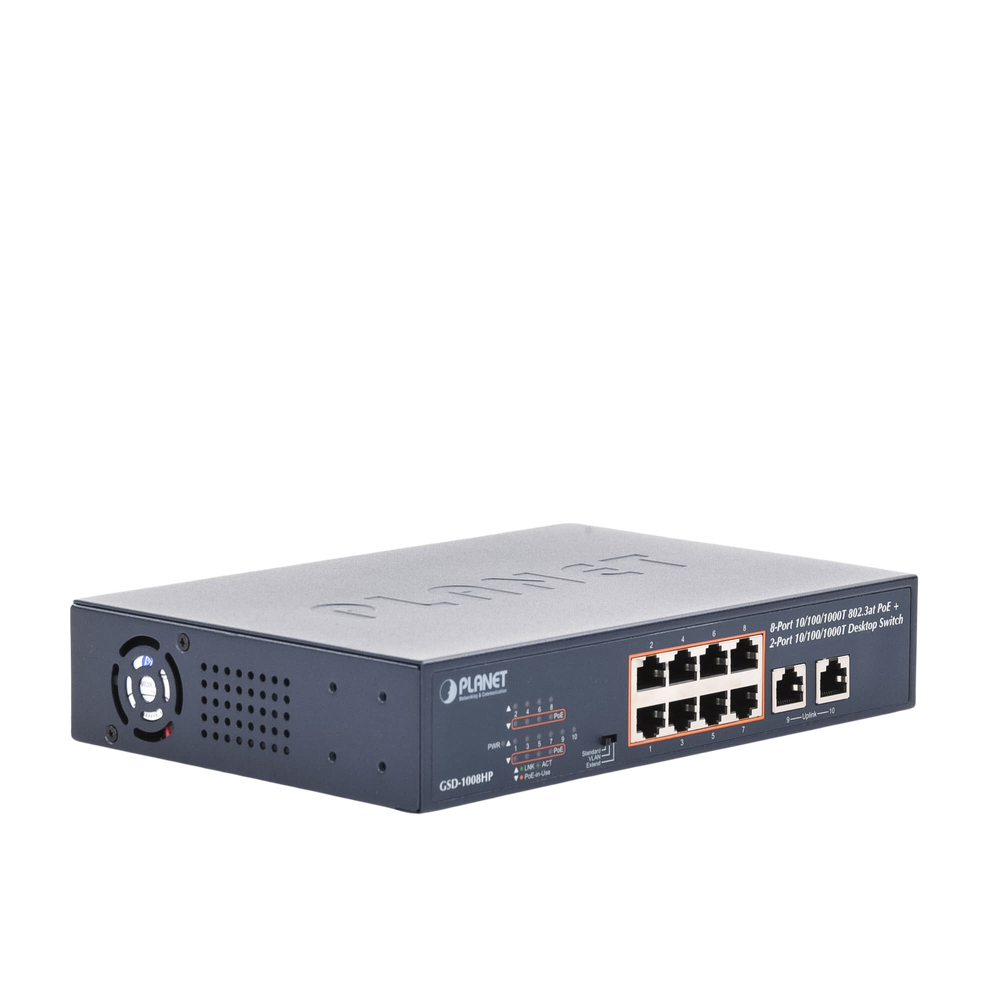 Switch de Escritorio No Administrable / 8 Puertos 10/100/1000T PoE+ 802.3at / 2 Puertos Uplink 10/100/1000T / Presupuesto PoE 120 Watts / Modos Estándar, VLAN y Extend / Distancia Extendida 250 mts / Rackeable - Image 6