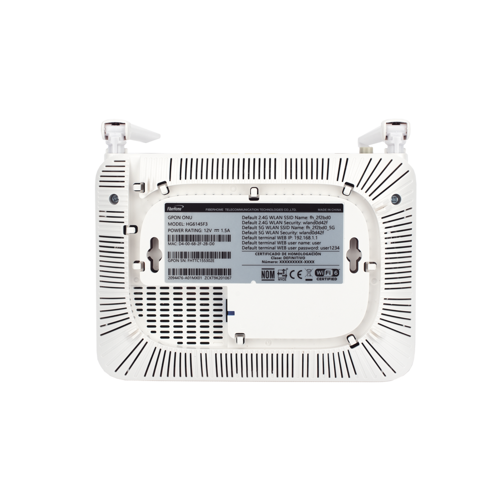 ONU GPON WiFi 6, (2.4/5 GHz), 2 Antenas de 5 dBi, Compatible con OLT de Terceros, 4 puertos Gigabit + 1 POTS + 2 USB, conector SC/UPC - Image 5