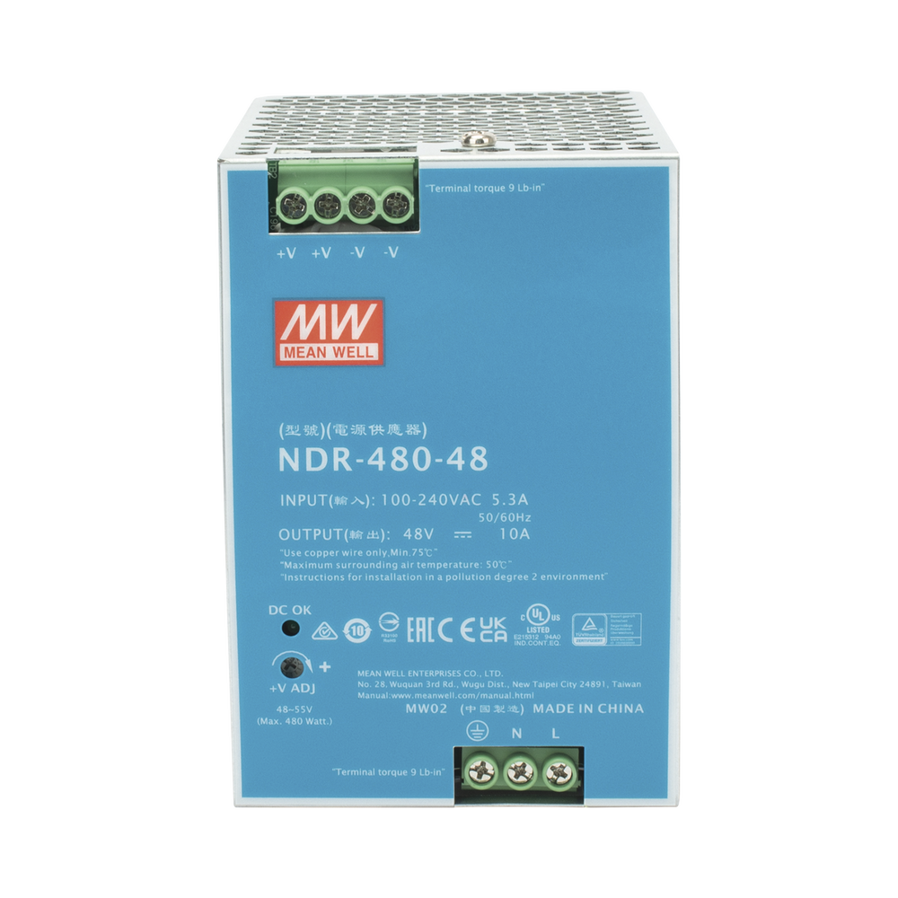 Fuente de Poder Industrial de 480W, salida 48 Vcc, para montaje en riel Din - Imagen 2