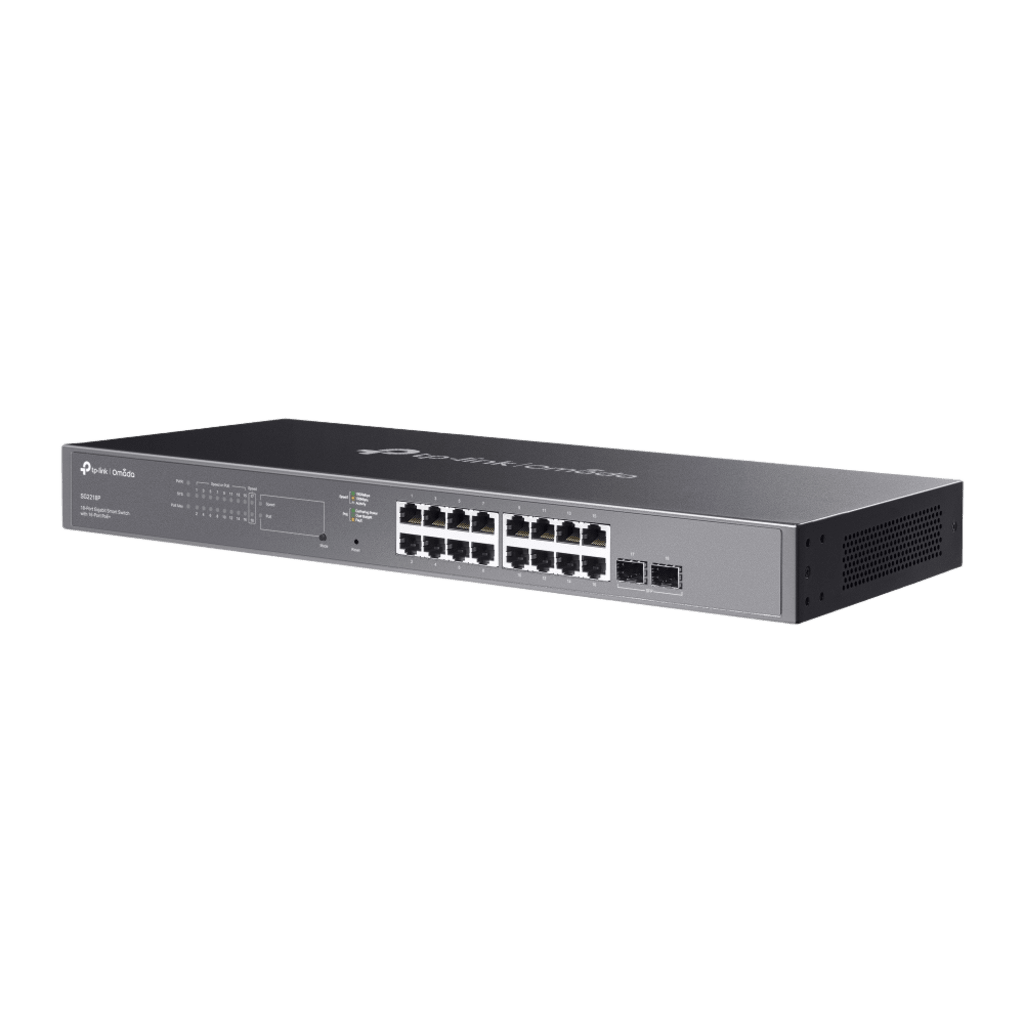 Switch Smart Omada 18 Puertos Gigabit / 16 Puertos PoE+ 802.3af/at / 2 Ranuras SFP Gigabit / Presupuesto PoE 150 W / Switching 36 Gbps / Enrutamiento Estático L2+ / Gestión Cloud SDN / Fanless / Montable en Rack - Image 3