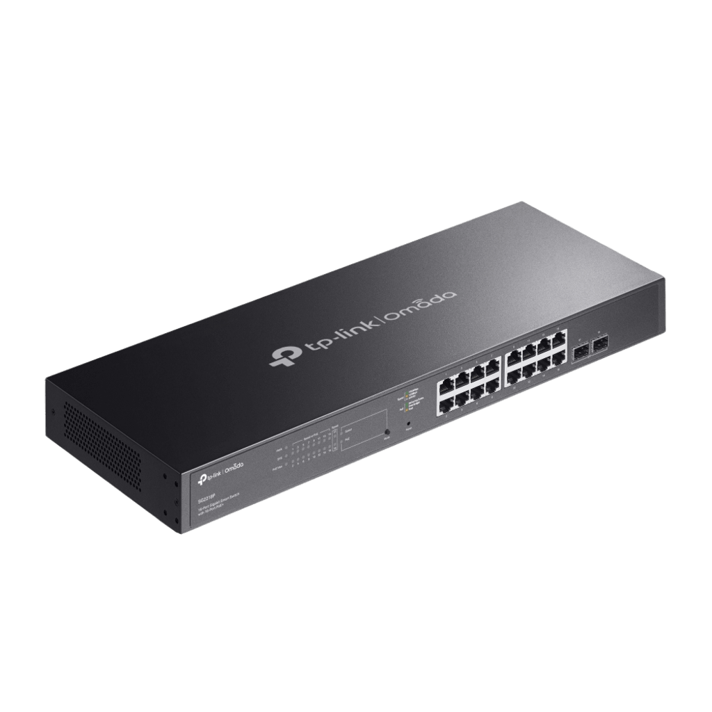 Switch Smart Omada 18 Puertos Gigabit / 16 Puertos PoE+ 802.3af/at / 2 Ranuras SFP Gigabit / Presupuesto PoE 150 W / Switching 36 Gbps / Enrutamiento Estático L2+ / Gestión Cloud SDN / Fanless / Montable en Rack - Image 4
