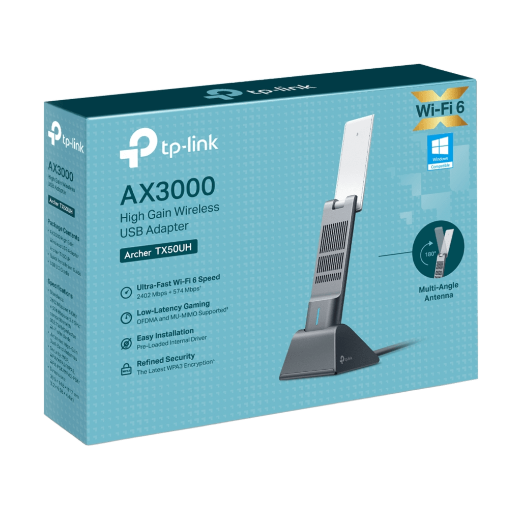 Adaptador USB Wireless Wi-Fi 6 / AX3000 (2402 Mbps + 574 Mbps) / Antenas de Alta Ganancia / USB 3.0 / Baja Latencia Gaming / WPA3 / Cuna Desmontable con Cable 1.2 m (3.9 ft) - Image 4