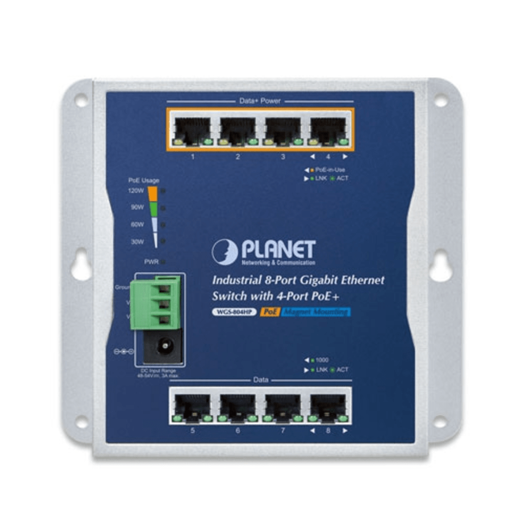 Switch Industrial No Administrable, Múltiple Montaje (Pared, Riel DIN y Magnético), 8 Puertos Gigabit con 4 puertos PoE 802.3at, Hasta 120 W. - Image 2