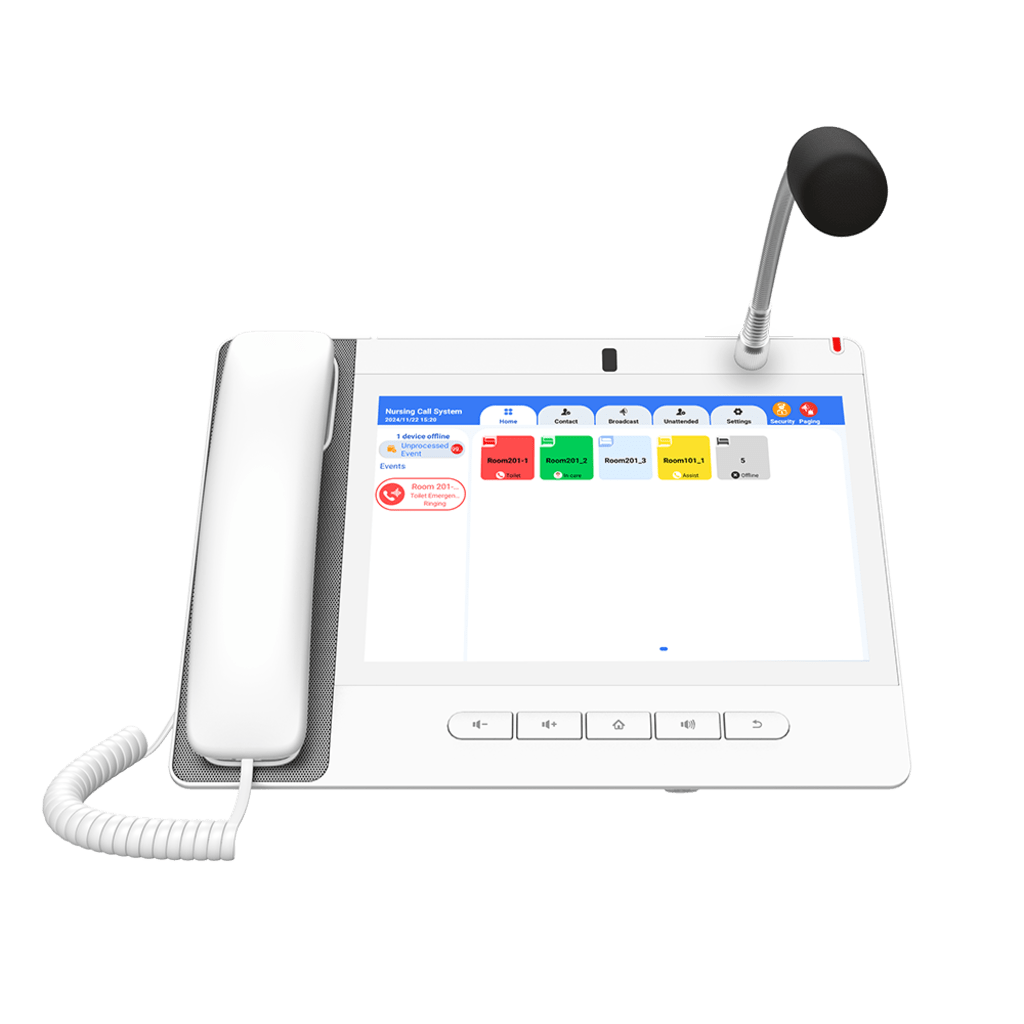 Teléfono IP Color Blanco Android 9.0 Empresarial para voceo 20 líneas SIP, pantalla táctil, Wi-Fi y Bluetooth, PoE, Voceo/ Musica por Multicast, puertos Gigabit, Sofware de Enfermeria - Imagen 2