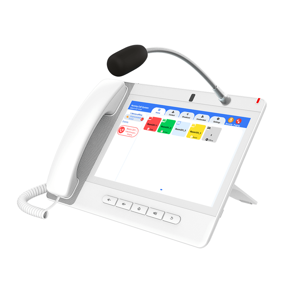 Teléfono IP Color Blanco Android 9.0 Empresarial para voceo 20 líneas SIP, pantalla táctil, Wi-Fi y Bluetooth, PoE, Voceo/ Musica por Multicast, puertos Gigabit, Sofware de Enfermeria - Imagen 4
