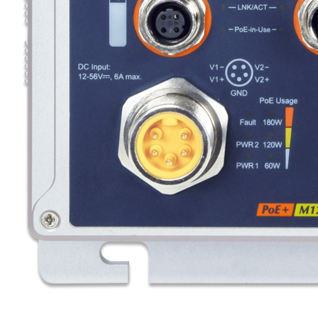 Switch Industrial IP67 8 Puertos 10/100TX M12 / IEEE 802.3at PoE+ / 180W PoE Budget / -40~75°C / Aluminio / DIN-Rail y Montaje en Pared / Protección ESD y Sobretensiones de 6KV - Image 3