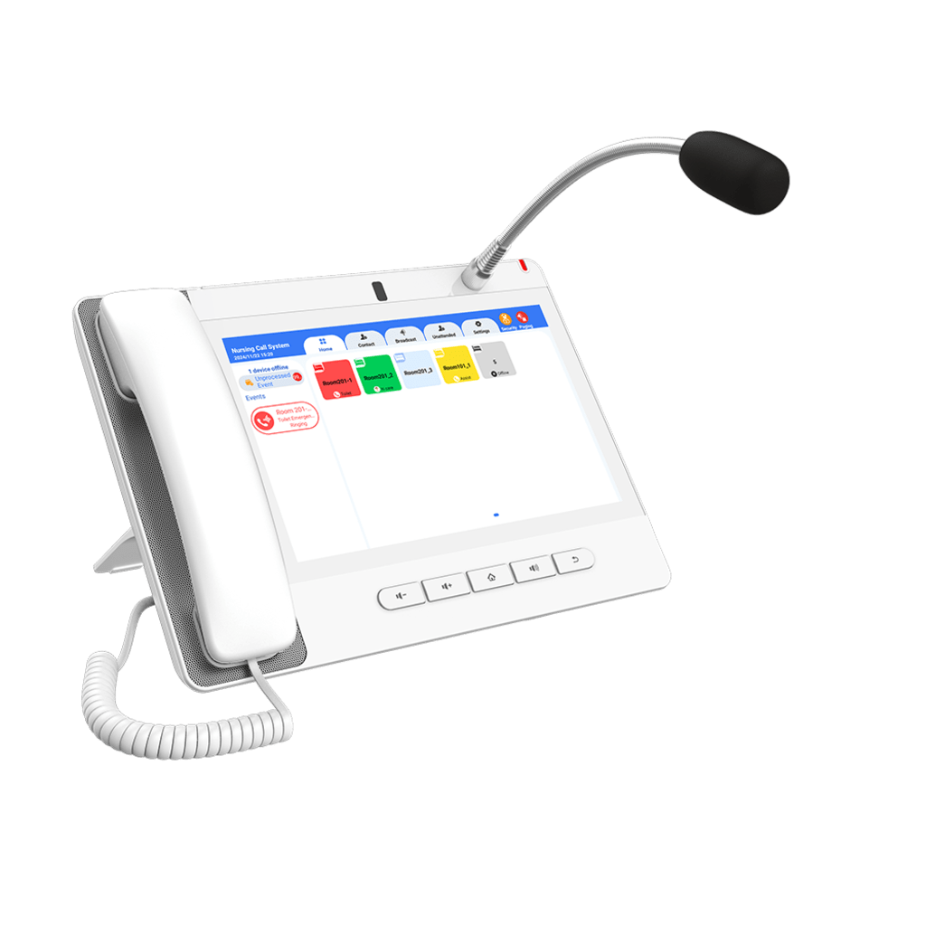 Teléfono IP Color Blanco Android 9.0 Empresarial para voceo 20 líneas SIP, pantalla táctil, Wi-Fi y Bluetooth, PoE, Voceo/ Musica por Multicast, puertos Gigabit, Sofware de Enfermeria - Imagen 3