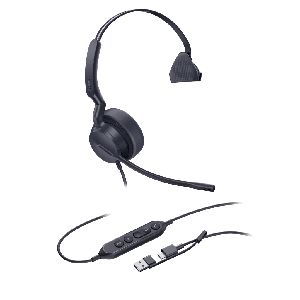 Diadema Cableada Profesional USB-C/A UH44 Mono de Yealink con Cancelación de Ruido por IA y Control de Llamadas Integrado