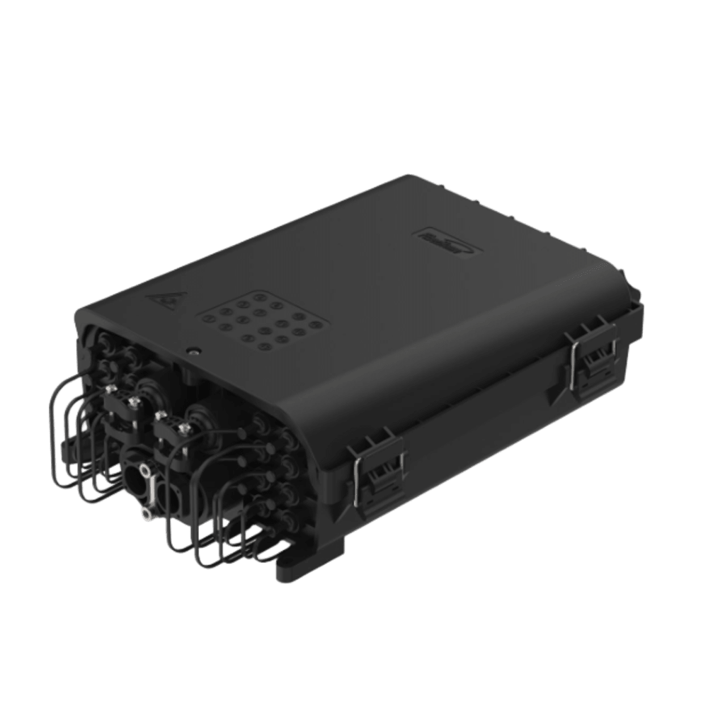 HUB Box Preconectorizada EASYCONN® de FiberHome para Exterior, IP68, Hasta 96 Empalmes, Incluye 2 Splitters 1*4