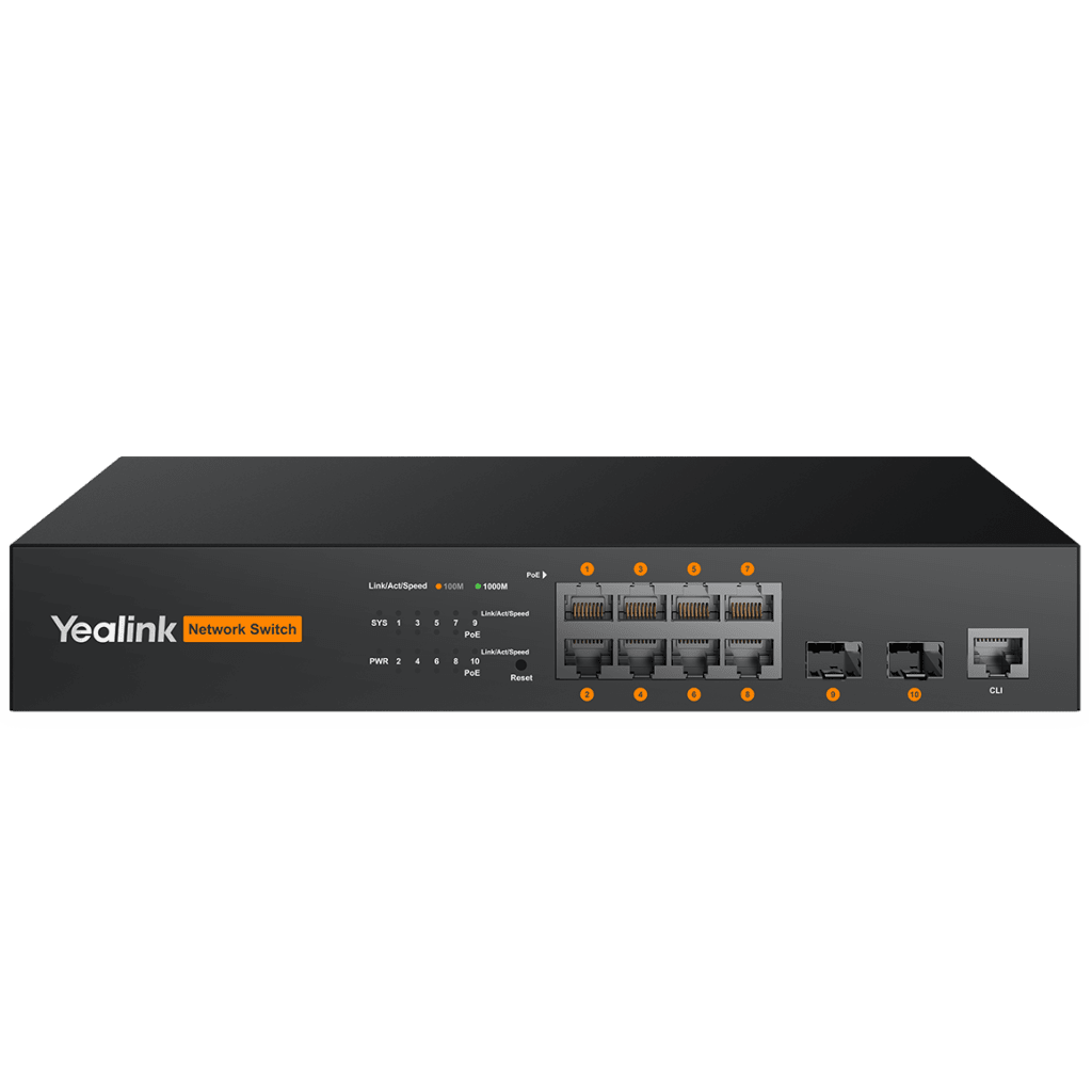 Switch PoE L2+ de Yealink RCH80 para AV sobre IP con puertos Gigabit PoE+ y fibra óptica
