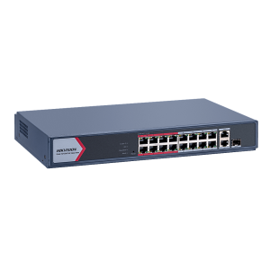 Switch PoE+ / Monitoreable / 16 Puertos 10/100 Mbps PoE+ / 2 Puertos 1000 Mbps Uplink / 1 Puerto SFP Uplink / Modo Extendido hasta 300 Metros / 130 W