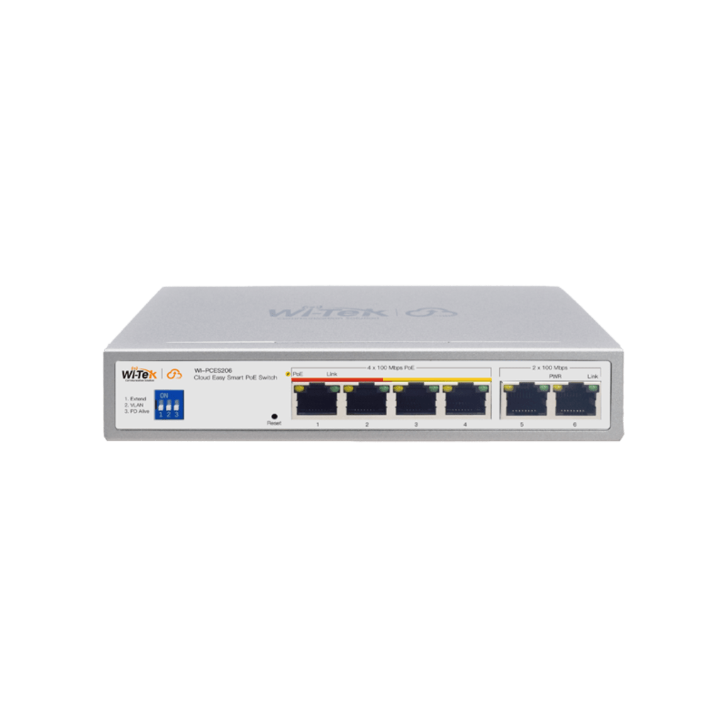 Switch PoE / Administración en la nube / Con 4 puertos 10/100 Mbsp PoE af/at / 2 Puertos Uplink 10/100 MBPS / Presupuesto 60 W / PoE hasta 250 metros / Soporta protocolo ONVIF