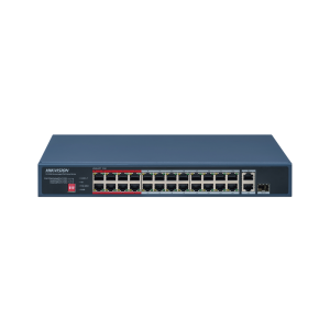 Switch PoE+ / No Administrable / 24 Puertos 10/100 Mbps PoE+ / 2 Puertos 1000 Mbps Uplink / 1 Puerto SFP Uplink / Modo Extendido hasta 300 Metros / 230 W