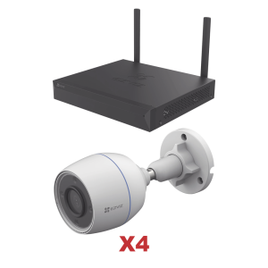 Kit de cámaras Wi-Fi / Incluye 1 NVR 4 canales / 4 Cámaras Bala 2 Megapixel / Para Uso en Exterior IP67 / Vision Nocturna a Color