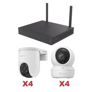 Kit de cámaras Wi-Fi / 3 Megapixel / Incluye 8 Cámaras (4 camaras Para Interior y 4 Cámaras Para Exterior) / 1 NVR WI-FI 8 Canales / Vision Nocturna a Color / Detección de Humanos