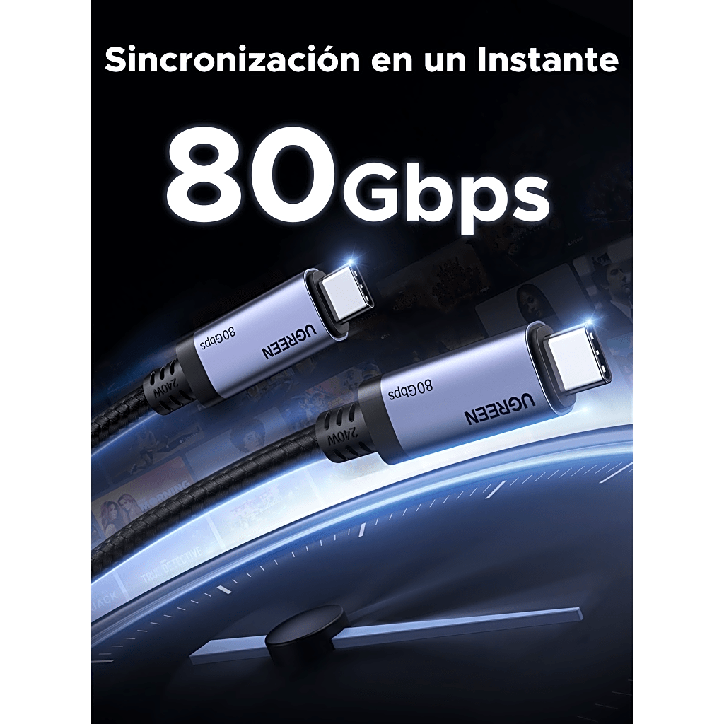 Cable USB-C Thunderbolt 5 / 80 Gbps Bidireccional / 120 Gbps Unidireccional / 1 m (3.28 ft) / 24 Pines / E-Marker IP2133H / 5A Máximo / Aluminio + Cobre Blindado - Image 4