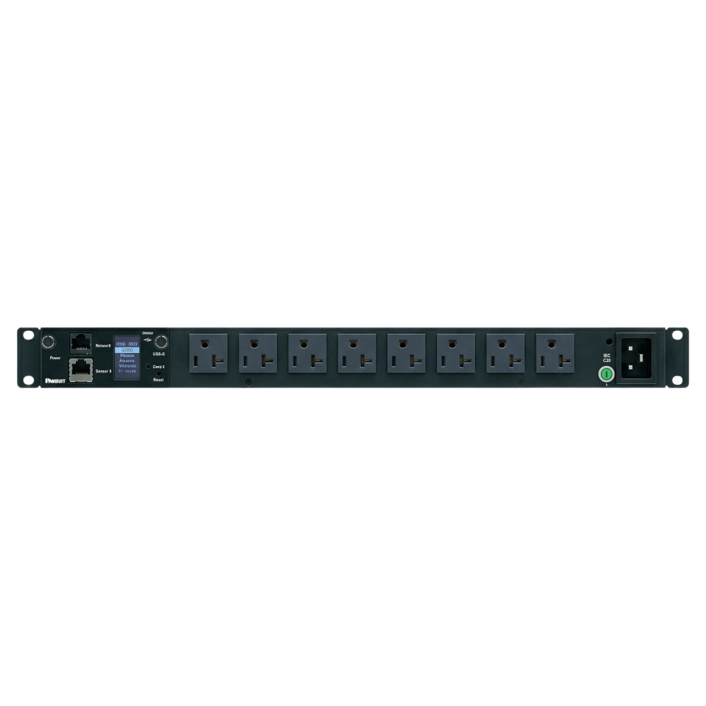 PDU Monitoreable (MI) para Distribución de Energía, Enchufe de Entrada NEMA 5-15P, Con 8 Salidas 5-20R, Horizontal 19in, 120 Vca, 20 Amp, 1UR - Image 2