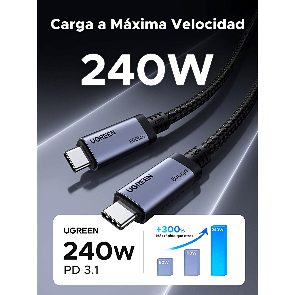 Cable USB-C Thunderbolt 5 / 80 Gbps Bidireccional / 120 Gbps Unidireccional / 1 m (3.28 ft) / 24 Pines / E-Marker IP2133H / 5A Máximo / Aluminio + Cobre Blindado - Image 3