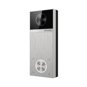 Videoportero / 4 Megapixel / Ángulo de Visión 150° / Control de 2 Cerraduras / Desbloqueo por Tarjeta, Hik-Connect y Estación Interior / IP65 / PoE IEEE802.3at / Compatibilidad ONVIF / H.265