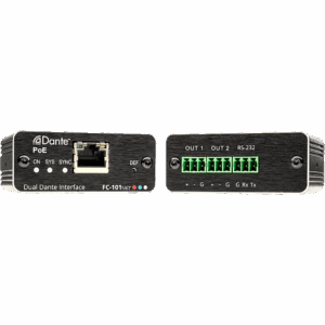 Decodificador Dante | 2 Canales | Salidas Mono Balanceadas | Alimentación PoE | Control de Volumen | Conversión 32 bits | Frecuencia de Muestreo 96 kHz | Kramer Protocol 3000