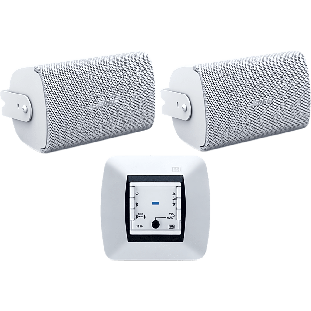 Kit de Audio Residencial | Mando Bluetooth EGI 121010H + Par de Bocinas de Superficie BOSE FS2SEW | 2+2W RMS | Blanco | IP55