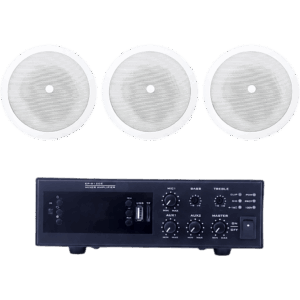 KIT de Amplificador de 120W para Escritorio | 3 Altavoces de Plafón de 5" | 3.75 - 30W | Sistema 70/100V