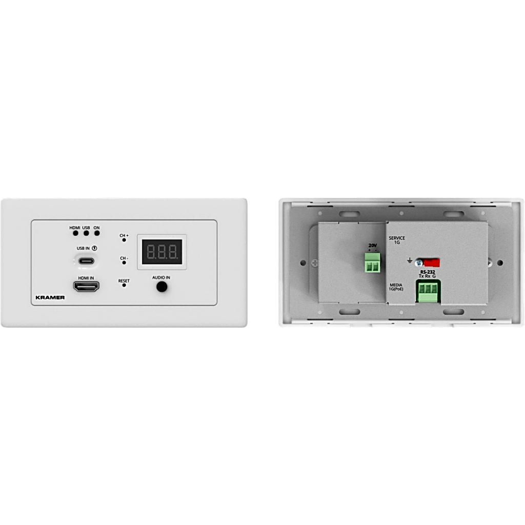 Codificador AVoIP Wall Plate | 4K60 4:2:0 HDR10 | Red 1G | Entradas HDMI y USB-C | PoE | Control Web y API | Puerta de enlace RS232 y CEC
