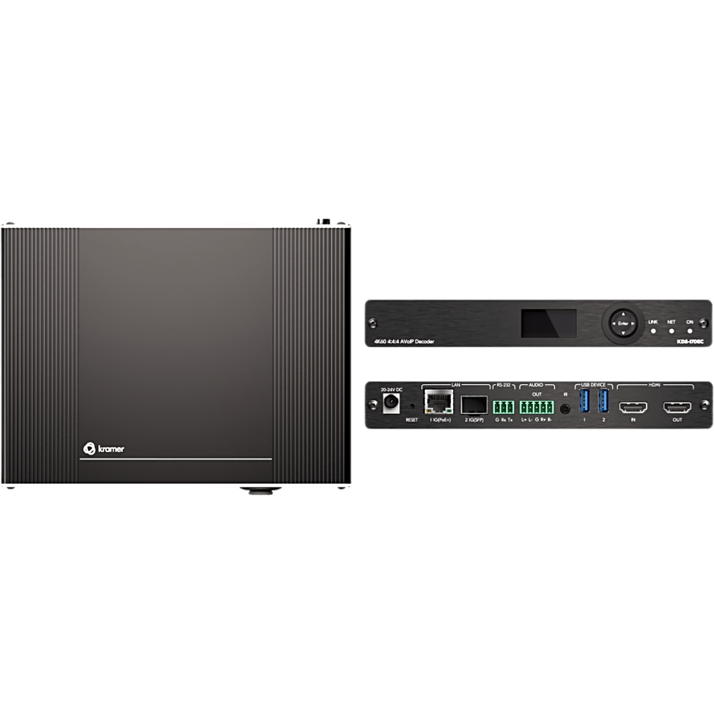 Decoder AVoIP 4K60 4:4:4 | Streaming sobre Ethernet | Dante, USB, IR, RS-232, CEC | PoE+ | Aluminio Mega Tool Deep