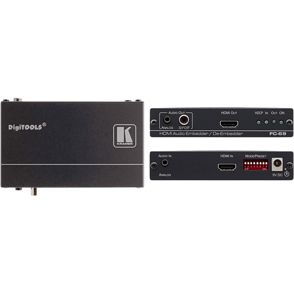 Embebedor | Desembebedor de Audio HDMI 4K@60Hz (4:2:0) | 8.91Gbps | ARC | S/PDIF | Kramer Equalization & re-Klocking | DIP-Switch