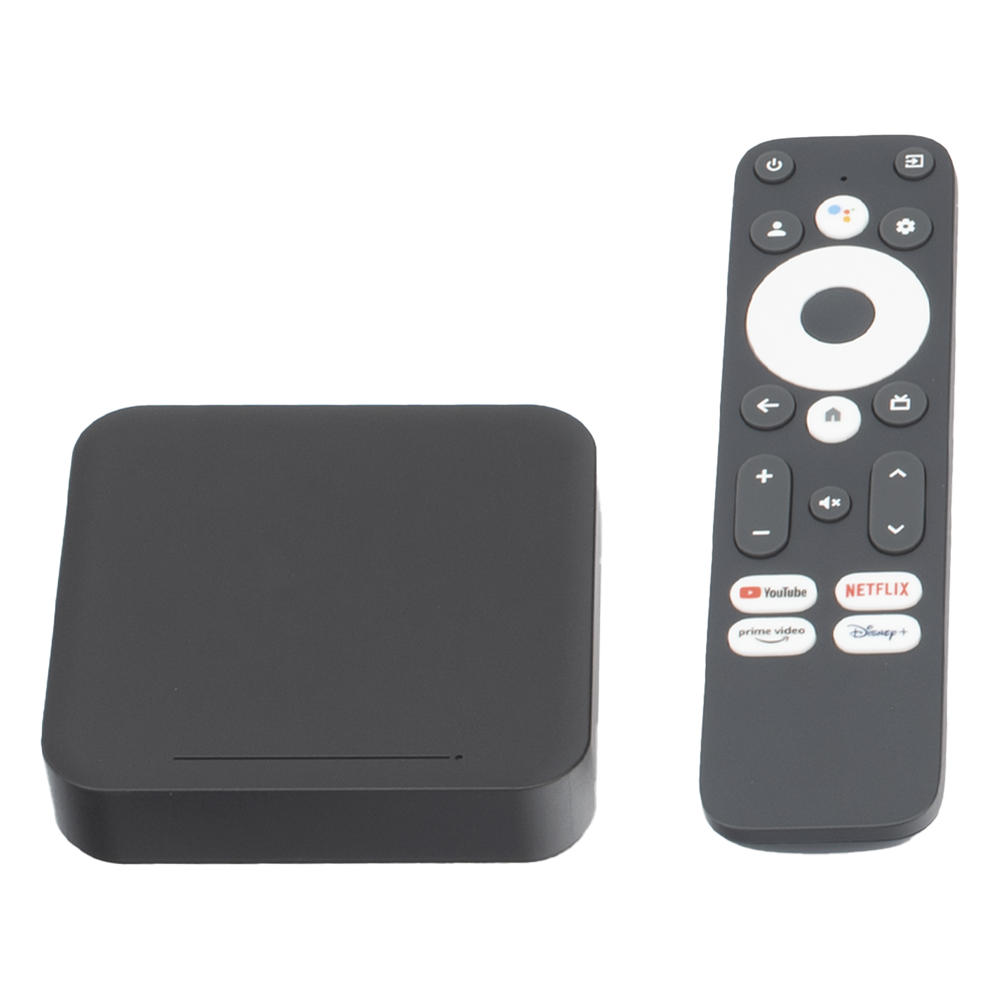 STB 4K Android con Google TV / Alto Rendimiento / Conexión Wi-Fi y por Cable / Control Remoto Bluetooth / Salida HDMI