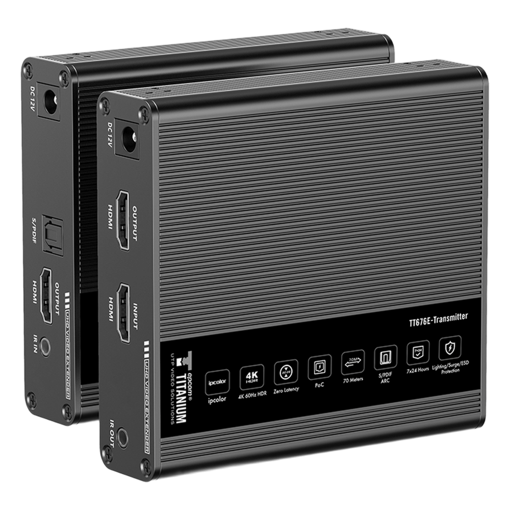 Kit Extensor HDMI para distancias de 70 metros / Resolución 4K x 2K@ 60 Hz/ Cat 6, 6a y 7 / IPCOLOR / CERO LATENCIA / SIN COMPRIMIR / Uso 24/7 / Puerto S/PDIF / Salida Loop / Alimente solo el Tx (PoC) / Control IR