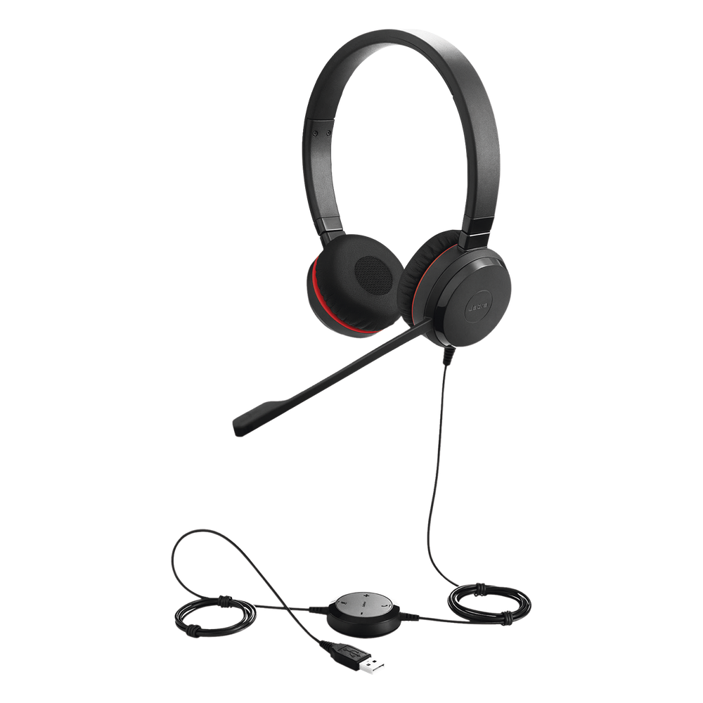 Jabra Evolve 30 Duo con conexión USB / 3.5mm, micrófono con cancelación de ruido y controlador en el cable con botones e indicadores LED (5399-829-309)