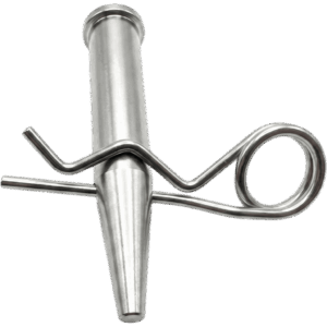 Pasador Cónico + R-clip Set / Compatible con Truss 40x40 cm / Acero de Alta Resistencia Forjado / Galvanizado / Zincado / Largo 92 mm (3.6 in) / Espiga 16 mm (0.6 in) / Cabezal 19 mm (0.7 in)