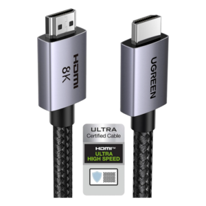 Cable HDMI 2.1 de 8K@60Hz | 2 Metros (6.56 Pies) | 48Gbps | HDR10+ | 3D Inversivo | eARC | Dolby ATMOS | VVR | QMS | QFT | ALLM | 3 Modos de Visualización | Certificado HDMI 8K | Niquelado | Nylon Trenzado | Carcasa de Aluminio