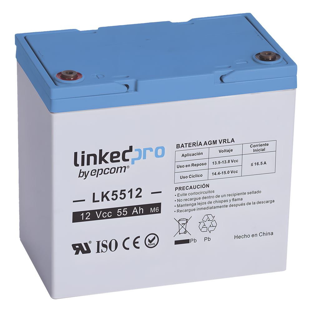 Batería de respaldo 12 V | 55 Ah | AGM | Especial para Seguridad Electrónica | UPS | Sistemas de Emergencia | Vida útil 5 años | Terminales T2
