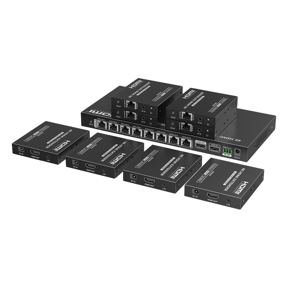 Kit Divisor y Extensor HDMI | 1x8 | Hasta 70 m |Resolución 4K @ 60 Hz | Cat 6/6a/7 | IPCOLOR | CERO LATENCIA | Puerto S/PDIF | EDID | RS232 | Salida Loop / PoC