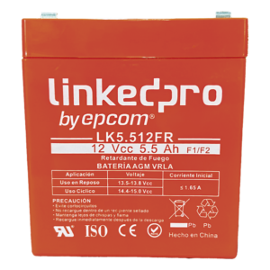 Batería de respaldo 12 V | 5.5 Ah | AGM | Certificada UL94-V0 Retardante a la Flama | Especial para Seguridad Electrónica | UPS | Sistemas de Emergencia | Vida útil 5 años | Terminales F1 + Adaptador F2