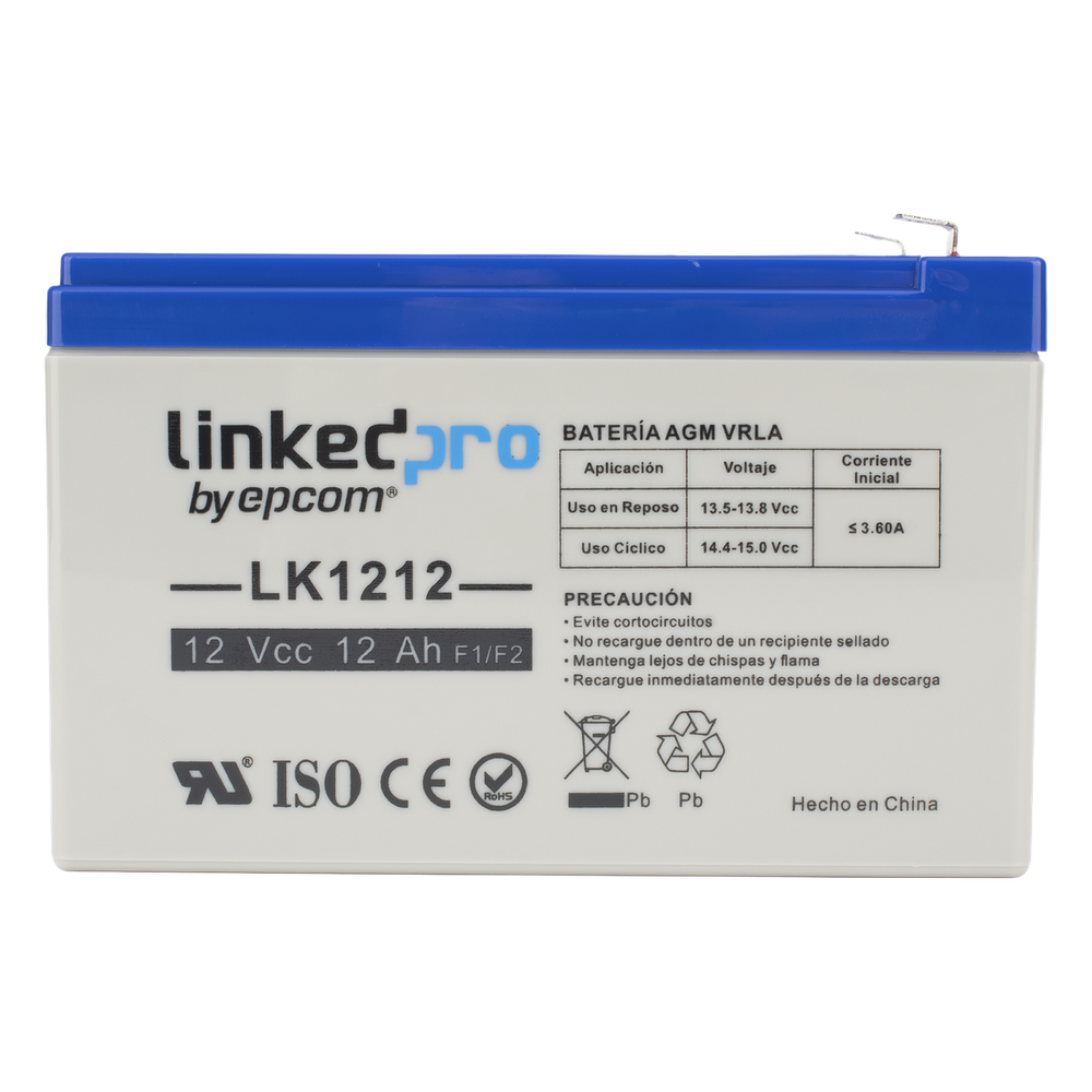 Batería de respaldo 12 V | 12 Ah | AGM | Especial para Seguridad Electrónica | UPS | Sistemas de Emergencia | Vida útil 5 años | Terminales F1 + Adaptador F2